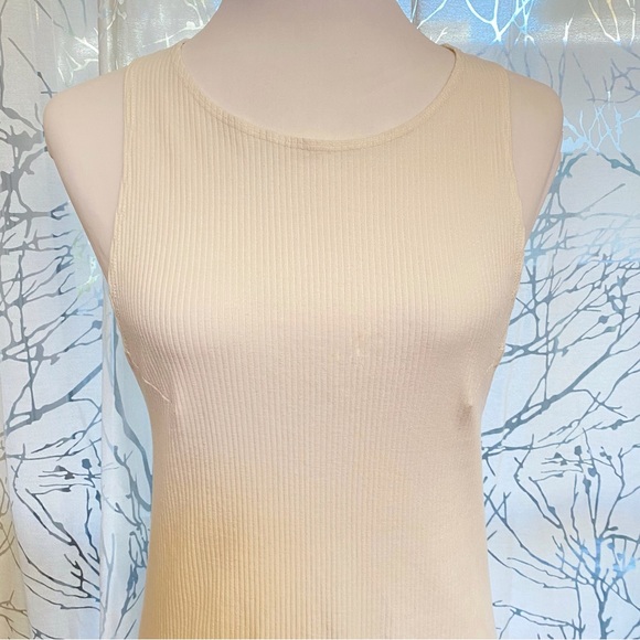 Reformation ARLY cream off white ribbed round neck sleeveless mini tank dress - Picture 7 of 11